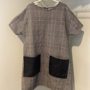 Zara girls, A line dress, tiny plaid/tweed print, black and white